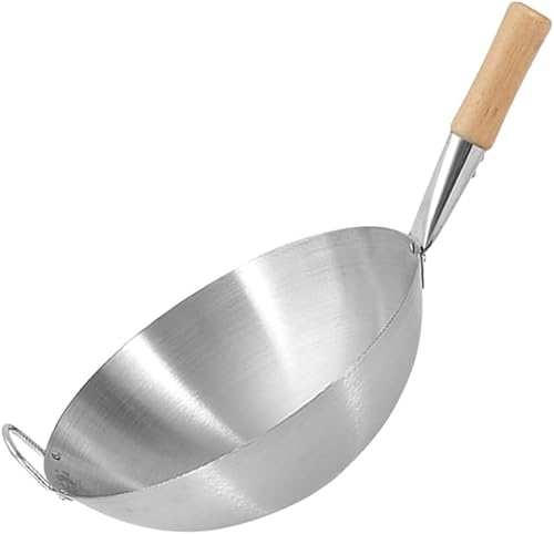 Luxshiny Plancha eléctrica de fondo redondo, sartén Wok universal de acero inoxidable con asa, utensilios de cocina para el hogar y la cocina