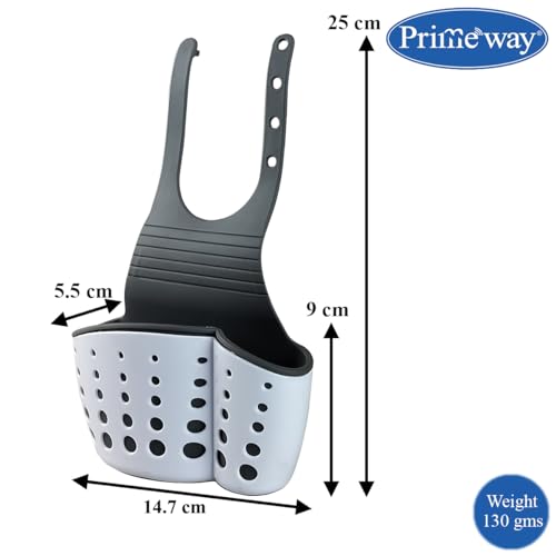 Image of Primeway Silicone Kitchen Sink Sider Faucet Caddy|Sponge Holder with Adjustable Strap|Bathroom Organizer|Bathtub Hanging Storage Cleaning Supplies|Brush,Dishwashing Accessories Rack|White & Grey