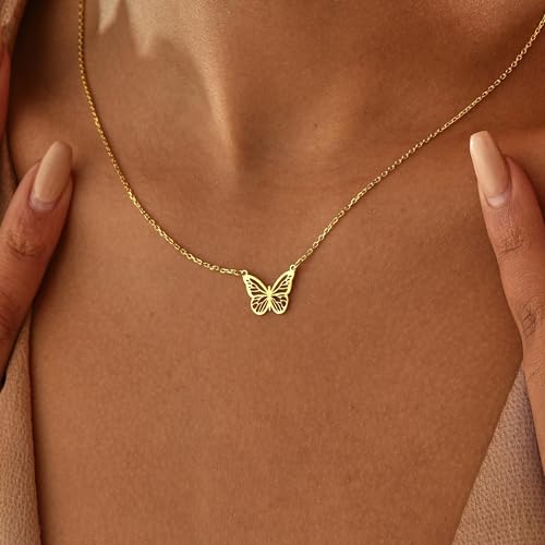 14K Gold Plated Dainty Pendant Butterfly Bead Boot Bee Baseball Flower Compass Airplane Hummingbird Tree Necklace Simple Jewelry Gift for Women2