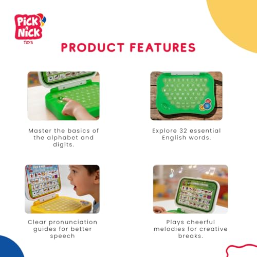 Image of Educational Laptop Toy for Kids 4+ | Interactive Learning Computer with Keyboard | Learn ABC, Letters, Words, Numbers, Spelling, Quiz & Object Recognition | Green Laptop Toy
