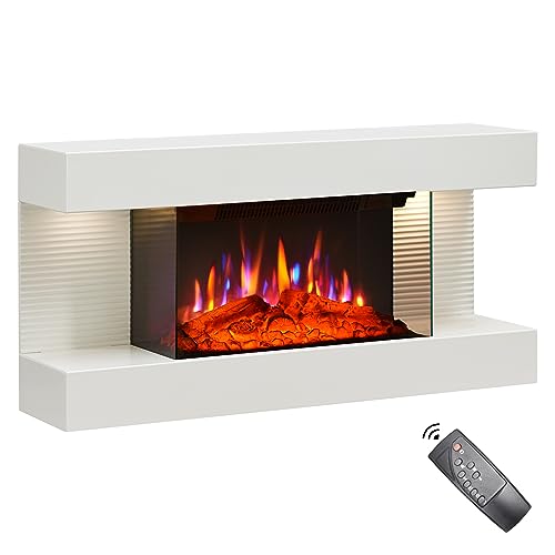 FLAMEKO Atacama 32/82cm Wall Mounted Fireplace All-in-One with Downlights and Remote Control 1.8kW Heater in White