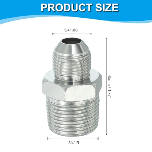 Image of PATIKIL Pipe Adapter Connector 3 /4 inch Male 74 Flare JIC x 3 /4 inch Male R Pipe Fitting Oil Feed Restrictor Fitting Hydraulic Connector for Oil Steam Water Pipelines System