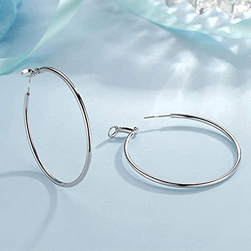 4 Pairs Silver Hoop Earrings for Women- 925 Hypoallergenic Sterling Silver Hoop Earrings Set,Large Minimalist Silver Hoops Gifts(30MM 40MM 50MM 60MM)3