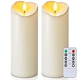 Homemory Outdoor Waterproof LED Candles, Battery Operated with Remote and Timers, Electric Fake Plastic Pillar Candles, Ivory White, Set of 2