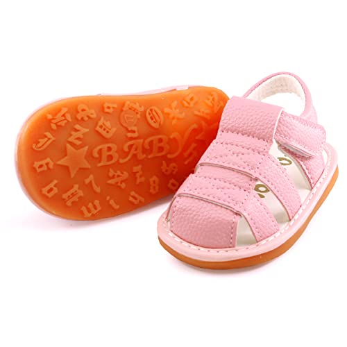Image of SOFMUO Baby Boys Girls Squeaky Sandals Non-Slip Soft Rubber Sole Closed Toe Infant Summer Outdoor Shoes Toddler First Walkers