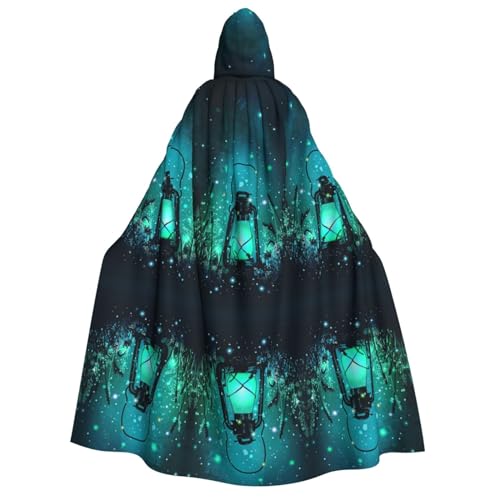 Cape à capuche lucioles et lanterne pour adulte adaptée pour les jeux de rôle lors des fêtes d'Halloween, des danses, etc.