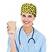 Women Men Animal Skin Cheetah Leopard Leather Print Yellow Working Cap Tie Back Nurse Hat Fashion Headband Hats for Professionals, Kitchen