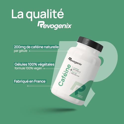 Caféine Pure 200 mg par Gélule | Energie et Concentration | Améliore Endurance et Performances Sportives | Pre-Workout | Brûleur de Graisses Action Thermogénique | 90 Gélules Vegan | Revogenix – Image 4