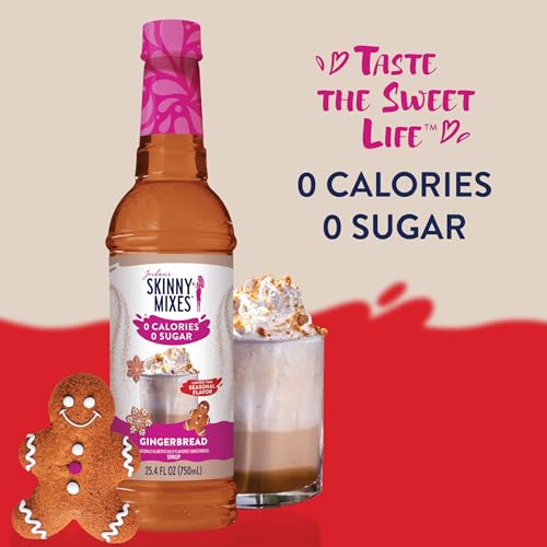 Jordan's Skinny Mixes Sugar Free Coffee Syrup, Holiday Gingerbread Coffee Flavoring Syrup, Zero Calorie Drink Mix for Lattes, Baking, Protein Shake or Cocktail, Dairy & Gluten Free, Kosher, 25.4 Fl Oz