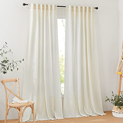 Pony Dance Cream Beige Sheer Curtains 96 Inches Long For Bedroom 2 Panels Back Tab Natural Vintage Thick Linen Airy Soft Semi Transparent Drapes For Living Room Bay Window Cottage Cabin Decorative #TOP20