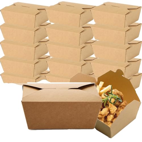 CEZOOWYEX 60 Pack Chinese Take Out Food Containers 30oz, Paper To-Go Boxes for Foods, Microwaveable Take Away Cardboard Lunch Box Party Favor Box for Leftovers, Stackable Food Box for Restaurants