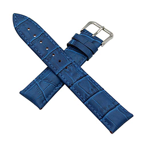 Croco Echtes Leder Uhrenarmband Stahl Schnalle Handgelenk Armband 12/14/16/18/19/20/21/22/23 / 24mm Blau, 21mm