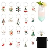 Christmas Wine Glass Charms Christmas Wine Charms for Stem Glasses 20 Pcs Wines Glass Markers Charmes with Gold Rings Wines Charm Glasss Identifiers Tags Drink Charm for Glasses Christmass Party Favors