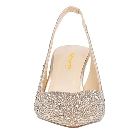 XYD Women Sparkly Rhinestones Slingback Sandals Closed Pointy Toe Pull On High Heel Pumps Wedding Bride Party Dress Shoes3