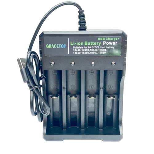 4-Bay Charger Independent Charging for 1-4 Li-ion Batteries with Multiple Protections and LED Indicators Compatible with 10440, 14500, 16340, 16650, 14650, 18350, 18500, 18650, 5V 2A