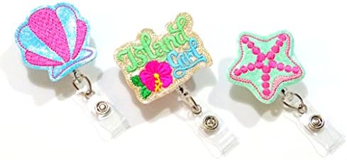 Island Girl Badge Reel Gift Set-Tropical Badge Reel-ID Badge Holder-Nurse Badge Reel-Nurse Gifts-Retractable ID Badge Holder-Glitter Badge Reel-ID Holder-Nursing Gifts (Set of 3)