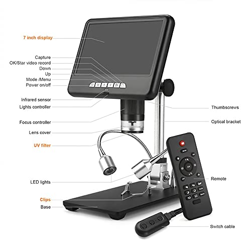 Microscope numérique 7 pouces LCD 100x avec télécommande filaire et éclairage LED réglable