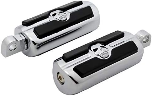 Motorcycle Skull Footpegs Pedals Footrests Motorbike Highway Foot Pegs Rests with Male Mount Adapters & Anti-Slip Rubber for Harley Davidson Dyna Touring Softail Suzuki Yamaha Triumph Chrome