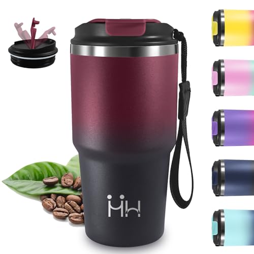 Mug Isotherme, 20oz Thermos Isotherme, Sans BPA, 8h Froid & 6 Chaud, Gourde Avec Poignée, Acier Inoxydable 18/8, Tasse Thermos Café, Anti Fuite, Gourde Inox...