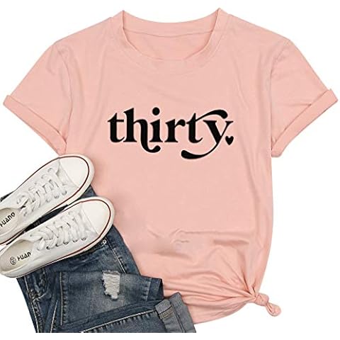 30th Birthday Shirts for Women Thirty Tshirts Funny Cute Heart Graphic Casual Short Sleeve Tee Tops - pink - Medium Cover