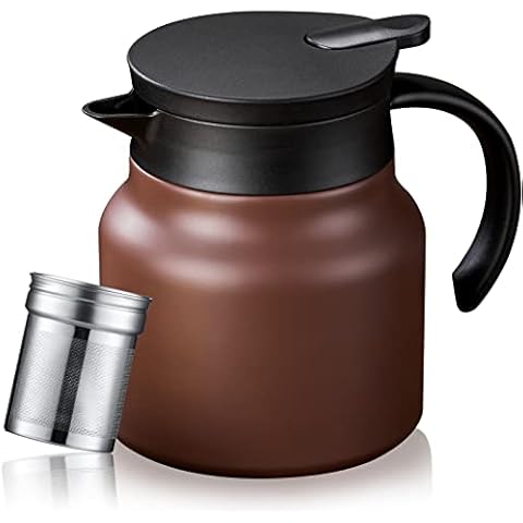 Small Thermal Coffee Carafe 27 OZ, Ceramic Insulated Coffee Server for Keeping Hot, Tea Pot with Removable Tea Infuser, Double Wall Vacuum Insulated Cover