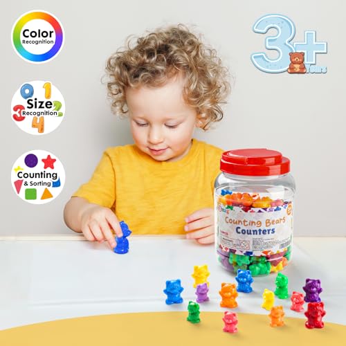 Image of Bmag 120 PCS Counting Bears Math Manipulatives (60 Large & 60 Small Bears in 12 Colors), Color Sorting Toys for Toddlers 3+, Preschool & Kindergarten STEM Learning Educational Toys with Storage Jar