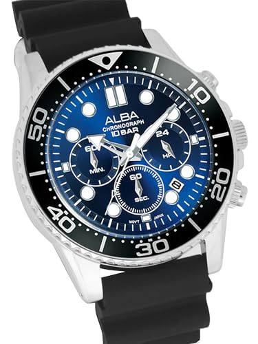 ALBA Silicone Men Analog Wristwatch At3J47X1, Blue Dial, Black Band - Image 3
