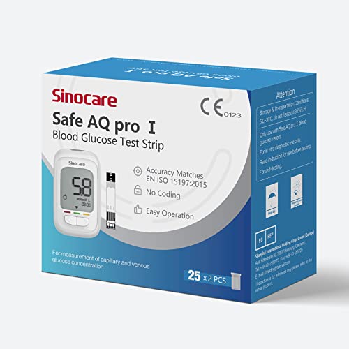 Sinocare Blood Sugar Test Strips, Safe AQ Pro I Test Strips, 50pcs Diabetes Test Strips & 50pcs Lans., Only for Sinocare Safe AQ Pro I Glucometer