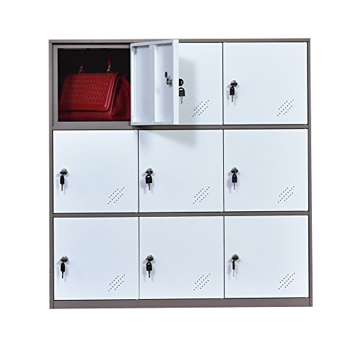9 Door Metal Locker, Office Cabinet Locker,Living Room and School Locker Organizer,Home Locker Organizer Storage for Kids,Bedroom and Office Storage Cabinet with Doors and Lock for Cloth White
