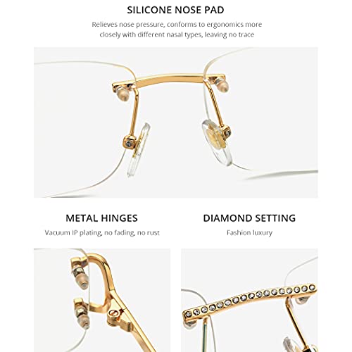 Image of HEPIDEM Vintage Style Rectangular Rimless Metal Eyeglasses for Men,New Frameless Zircon Diamonds Optical Glasses Frame