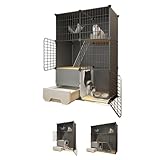 Sandqvipa特大サイズでスリムな3段式キャットキャリー。トイレ付きで、複数の猫ちゃんに最適です。広々とした丈夫な作りで、組み立ても簡単です。通気性、耐久性に優れ、移動も簡単です。ペット用品です。 (基本的な猫用ケージ + トイレ + 猫用スコップ + はしご,3階 75*39*109 トイレとレストランは別)