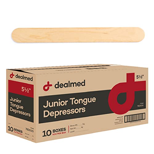 Image of Dealmed Junior 5.5 inch Tongue Depressors - Non-Sterile Wood, 500 Ct (10 Pack) | Tasteless, Odorless, Smooth Finish, Uniform Color, Medical Exams, Crafts, Wax Applications, First Aid Kits, 5000 Total Count