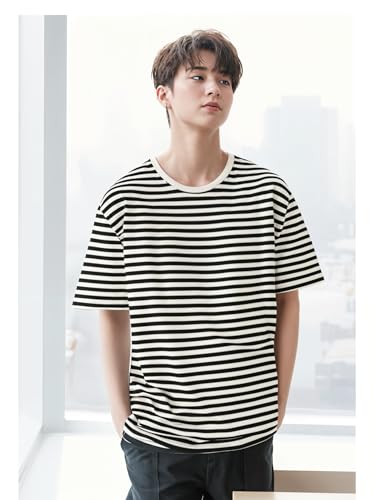 Image of Mack Jonney Oversized | Loose Fit | Half Sleeves 100% Cotton Round Neck Striped T-Shirt for Men-MACK640558