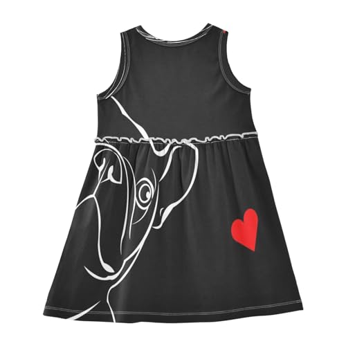 ALAZA Bulldog French Love Heart Girls Toddler Casual Dress for Summer Sleeveless Dresses Sundress 2-8 Years2