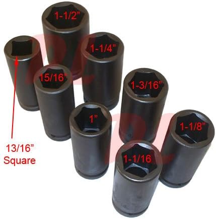 8 PC 3/4" Drive Deep Impact Socket Set, SAE 15/16"–1-1/2" + Square, Professional Mechanic Tools