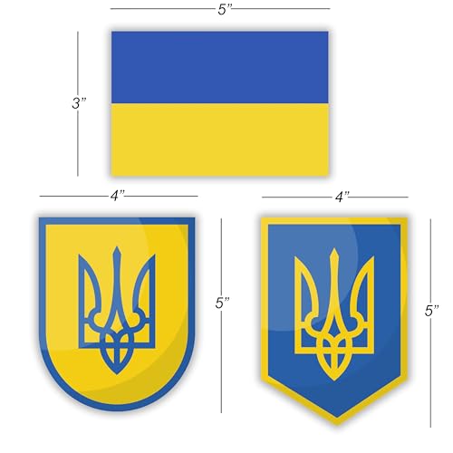 Image of Pack of 3 Assorted Ukraine Flag Stickers Set | 5 inch x 3 inch | Ukrainian Flags Bumper Sticker Car Window