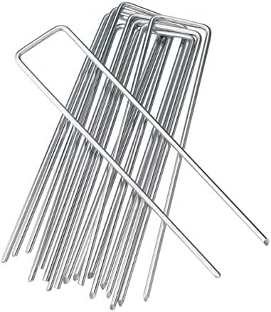 6 Inches Heavy Duty Galvanized Steel Garden Stakes Staples Securing Pegs for Securing Weed Fabric Landscape Fabric Netting Ground Sheets and Fleece, Christmas Decoration Accessories (10, Silver)