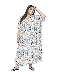 Oussum Long Caftan for Women Plus Size Beach Cover Up Casual Kaftan Maxi Gown Dress Loungewear House Dresses for Summer (Off-White Floral)