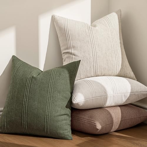 MIULEE Decorative Striped Throw Pillow Covers 18x18 Inch Beige 2 Pack by MIULEE - Used condition - Image 5