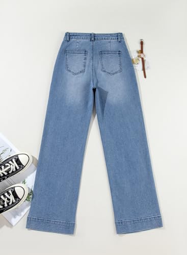 Image of Astylish Women's Wide Leg Jeans High Waisted Denim Pants