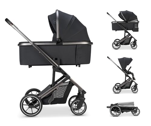 Osann Kombi-Kinderwagen Juntos, Kinderwagen 2in1 inkl. Babywanne, Sportsitz, Regenverdeck, leicht klappbar - Coal