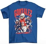 RatTrapTees Christian Gonzalez Cartoon Style New England Football T-Shirt Adult Sizes (US, Alpha, 3X-Large, Regular, Regular, Royal Blue)