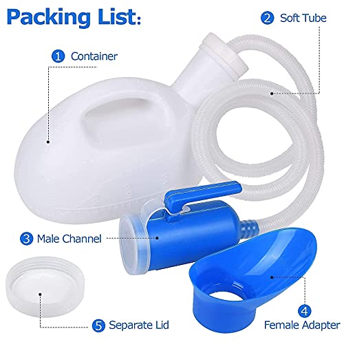Female Urinal, Urinals for Women, 2000ml Urine Bottle for Women, 3 in 1 Portable Female Urinals, Spill Proof Men's Potty Portable Urinal, 45.2" Long Tube with Lid for Camping Car Travel Pregnant Women - Thumbnail 4