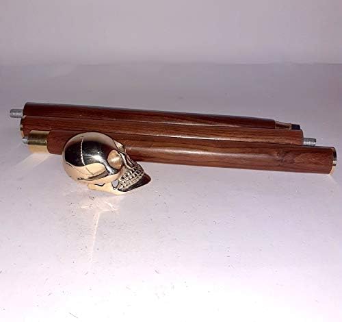 Nautical Wooden Walking Stick, Brass Skull Head Handle Cane