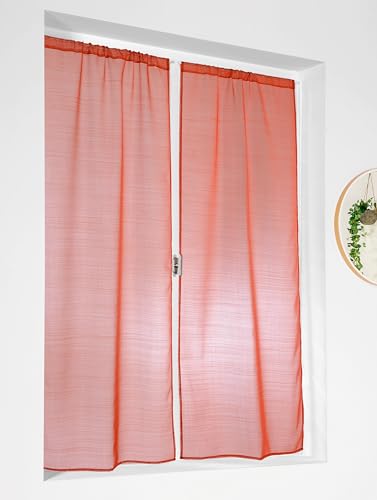 LINDER Voilage Paire de Vitrage - Passe Tringle - Orange Terracotta - 60x140cm - 100% Polyester - Certifié Oeko -TEX - Tissé et Teint en France - Collection Etamine...