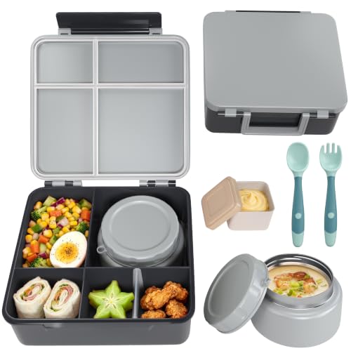 Image of Kids Lunch Box with Lunch Bag Bento with 8oz Food Jar,Black