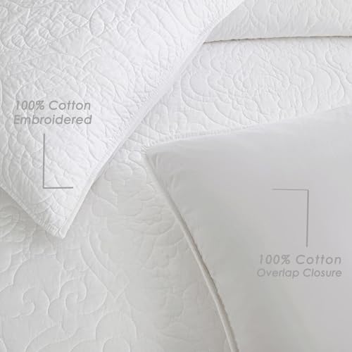 Querencia PL-00750 Set Of 2 100% Cotton Pillow Shams Standard Size - Quilted White Shams Queen Size, Paisley Bed Pillow Shams thumb #3