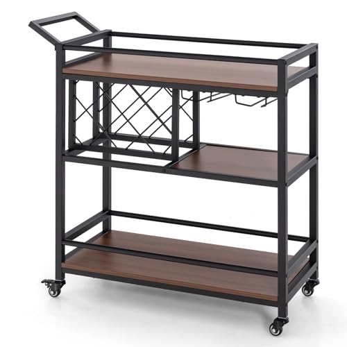 GiantexUK Rolling Serving Cart, 3-Tier Drinks Trolley with Lockab...