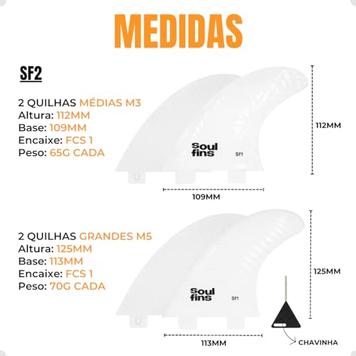 Quadriquilha FCS1 Jogo de Quilha Para Pranchas de Surf e Sup 4 Quilhas Laterias + Chavinha de Quilha