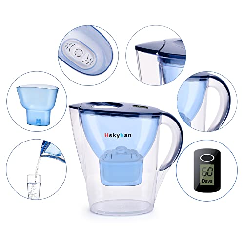 Hskyhan Alkaline Water Filter Pitcher - Long Lasting Cartridge, Lasts 45-60 Days, Bpa Free, Improve Ph, 7 Stage Filtration System To Purify, Reduces Lead, Fluoride, Chlorine And More, Blue #TOP2